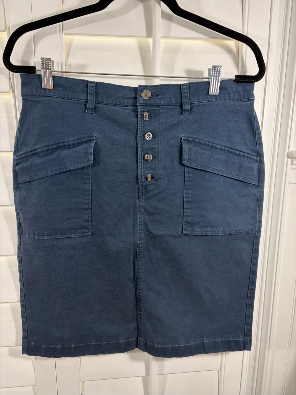 Navy Cotton Casual Button Front Pocketed Skirt (8)
